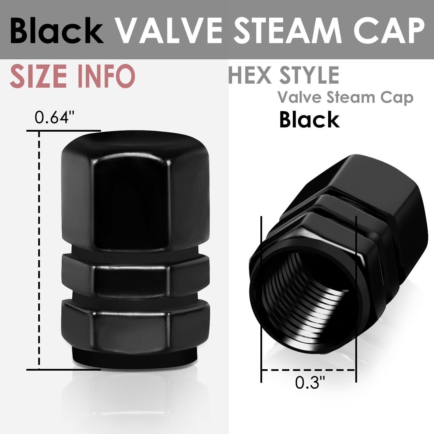 Hex Style Valve Caps with Mid Cut Outs - Black