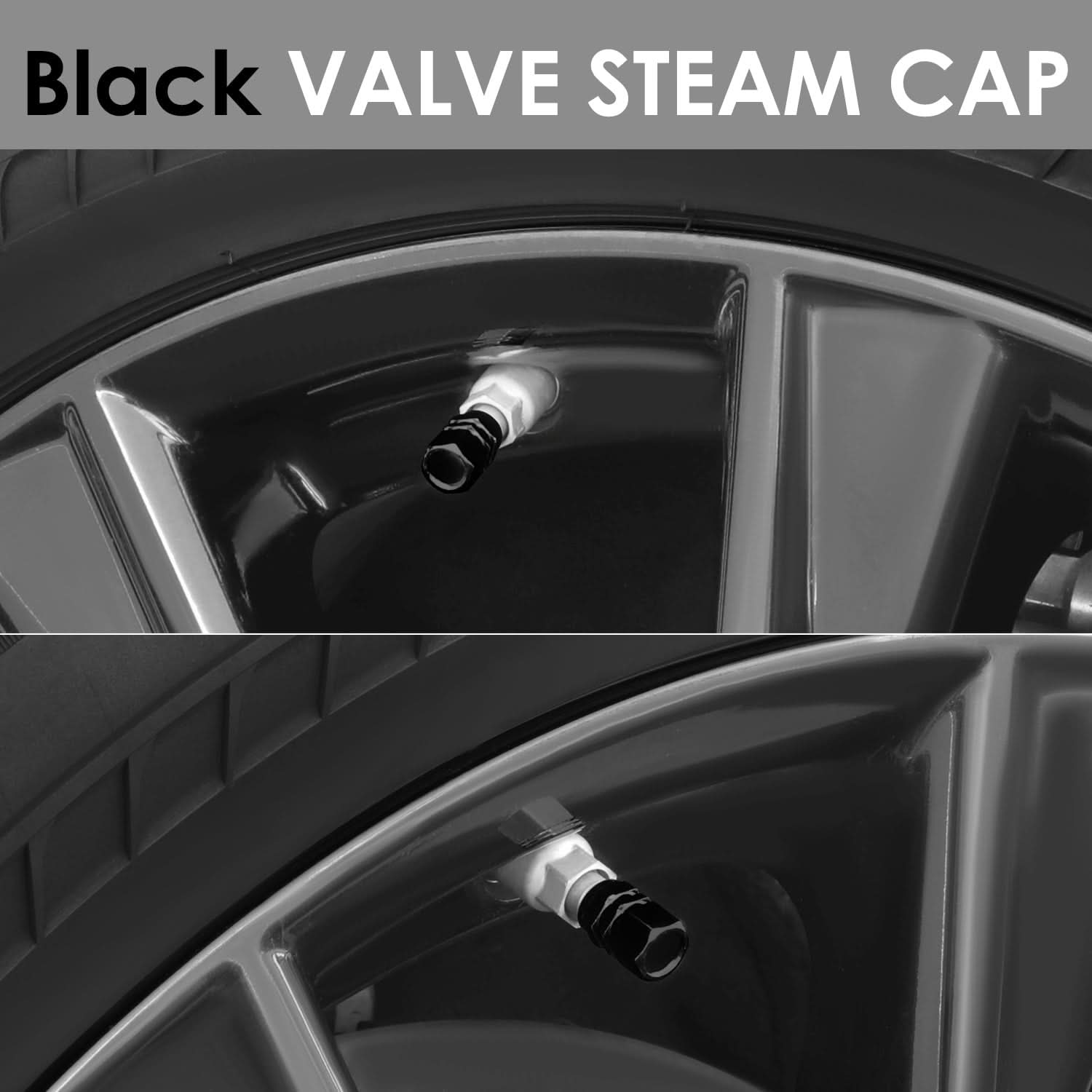 Hex Style Valve Caps with Mid Cut Outs - Black