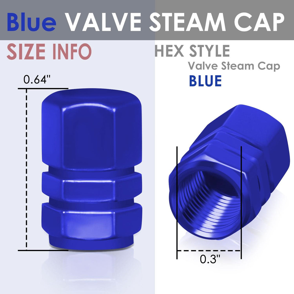 Hex Style Valve Caps with Mid Cut Outs - Blue