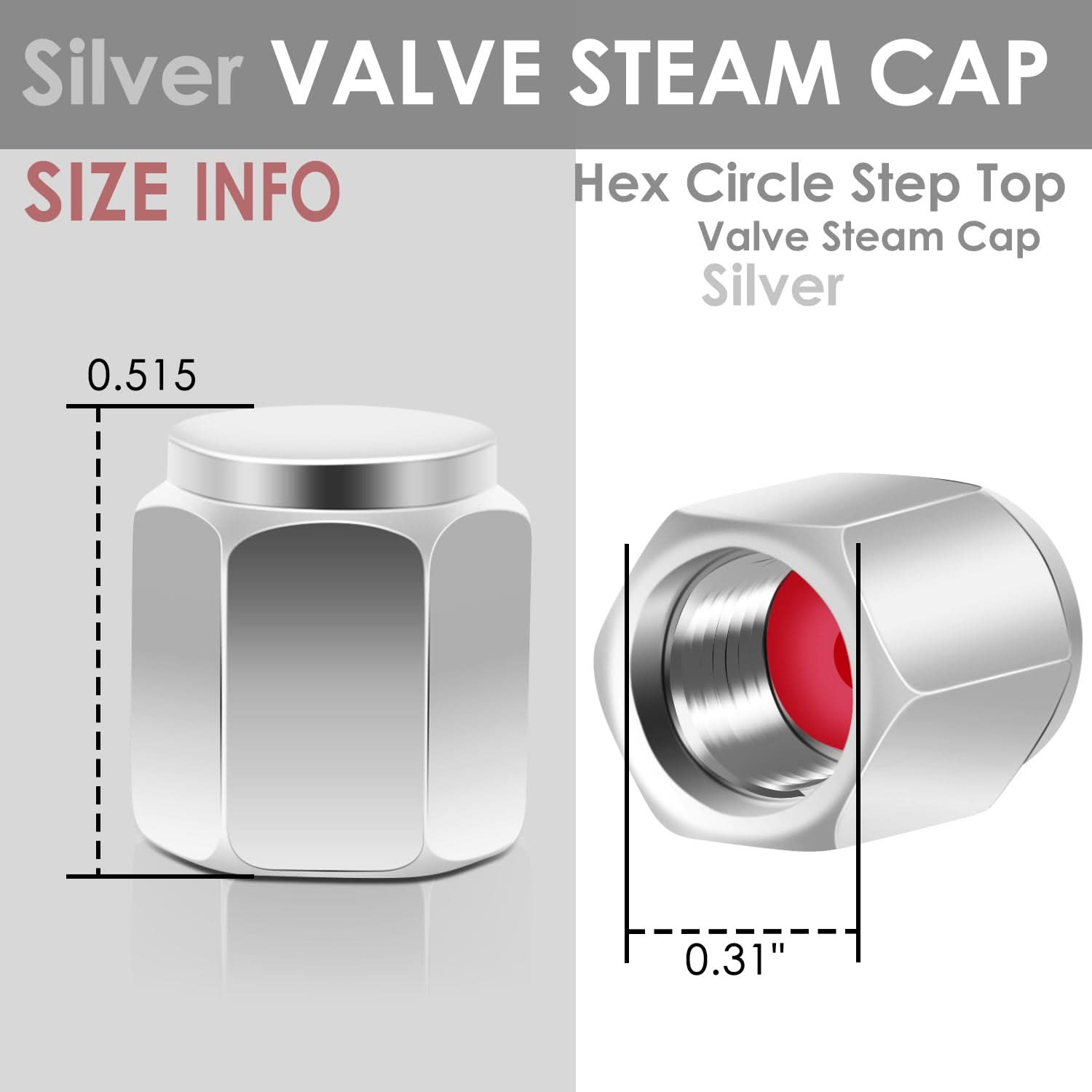 Hex Circle Step Top Valve Caps - Silver