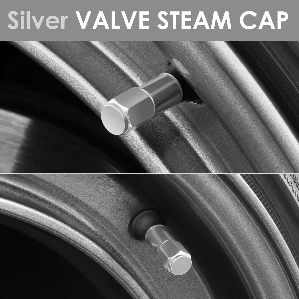 Hex Circle Step Top Valve Caps - Silver