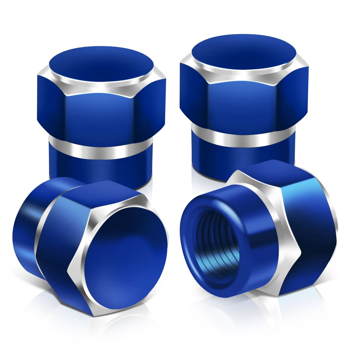 Hex Shaved Edges Blue Valve Caps - RT 181 Style