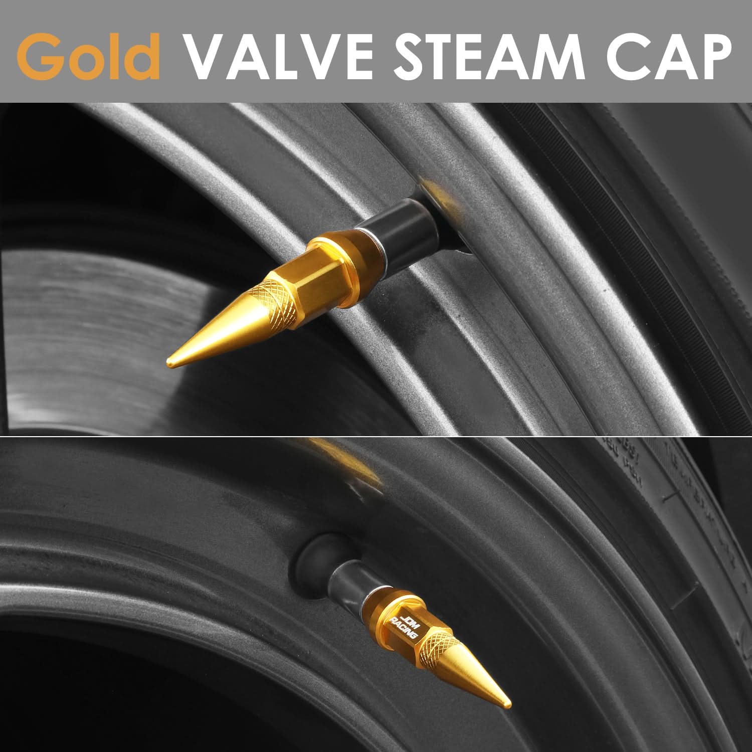 Spiked Lug Nut Style Valve Caps - 45mm Gold
