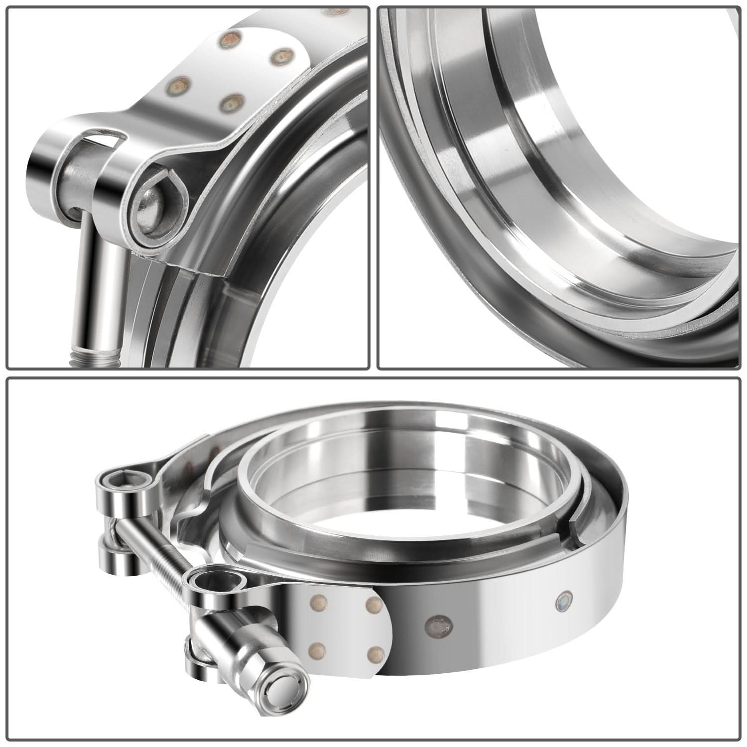 3" V-Band Clamp Set Stainless Steel Exhaust Flanges 2-Piece Kit