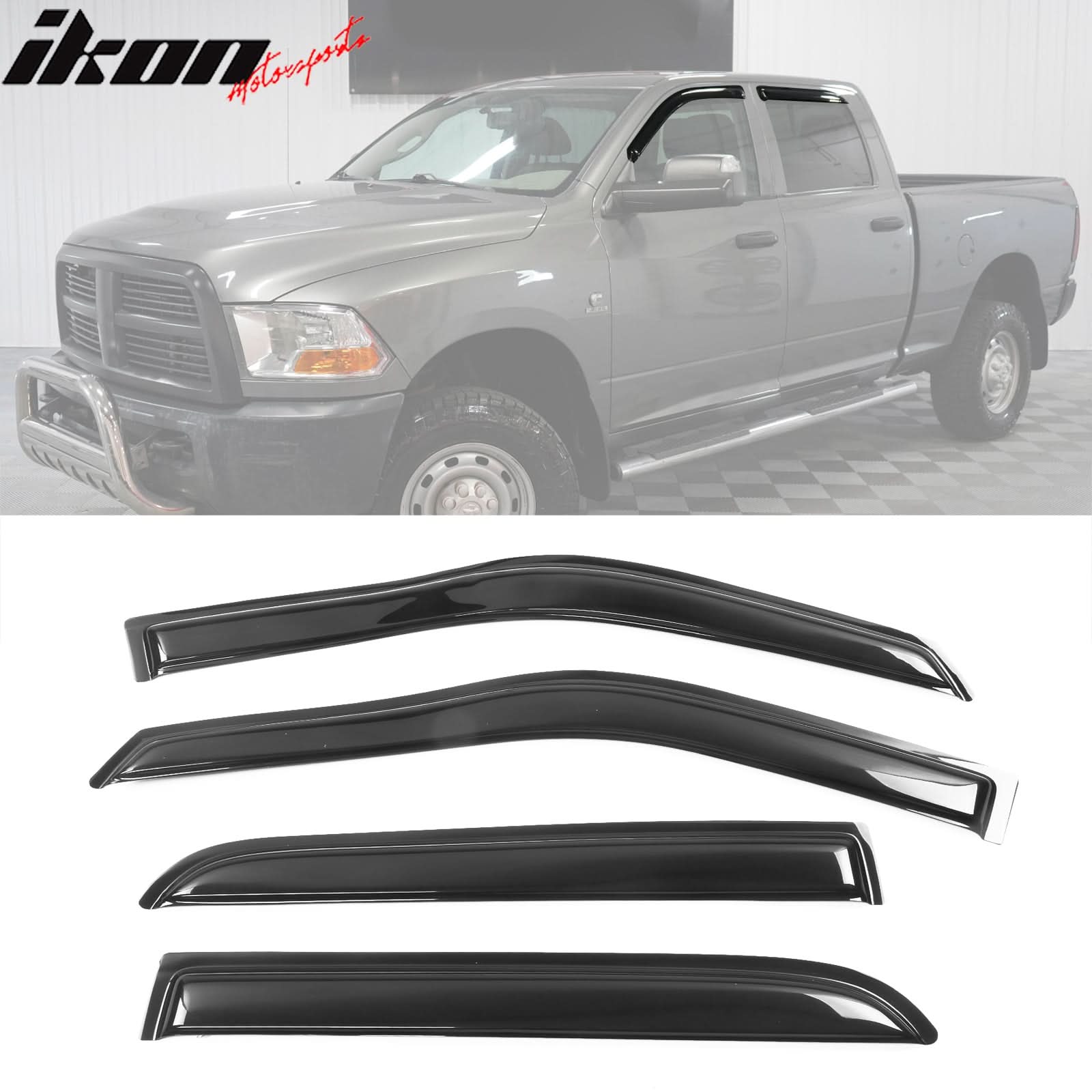 2009-2024 Dodge Ram 1500 Crew Slim Smoke Tinted Window Visor Acrylic