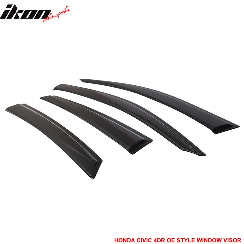 Fits 16-21 Civic X 10th Gen Sedan Roof Spoiler OE Window Visor ABS