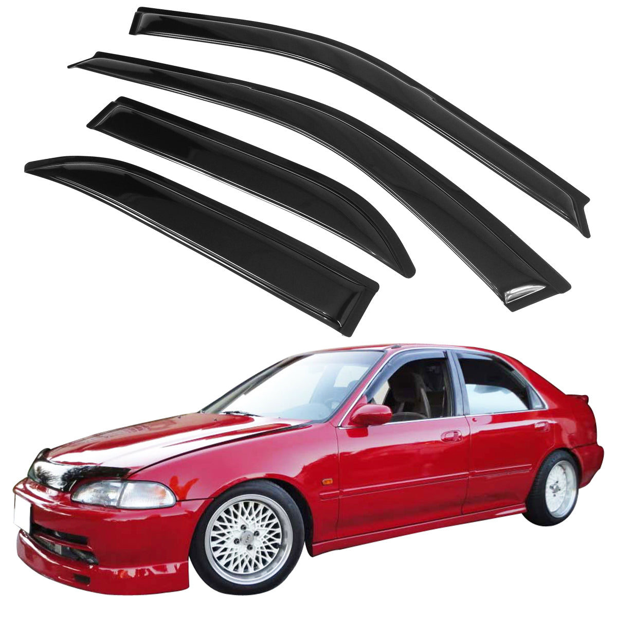 1992-1995 Honda Civic Sedan Tape On Smoke Tinted Window Visors Acrylic