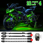 XK Glow Strips Single Color XKGLOW LED Accent Light Motorcycle Kit Green - 10xPod + 4x8In