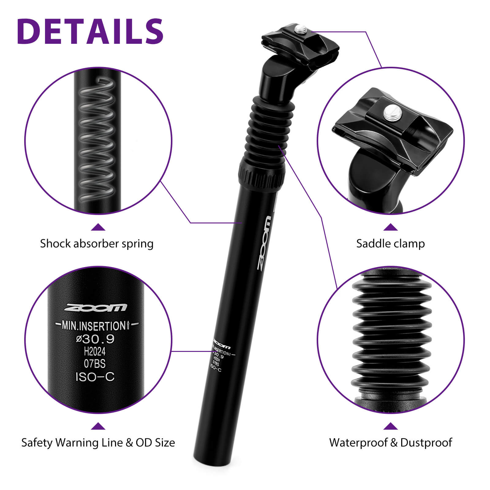 ZOOM Suspension Seatpost Ø27.2/30.9/31.6mm × 350mm
