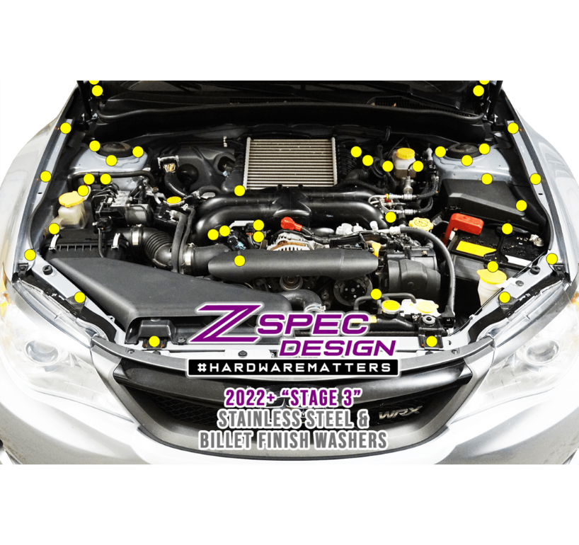 ZSPEC "Stage 3" Dress Up Bolts® Fastener Kit for '08-14 Subaru WRX & STi, Stainless & Billet