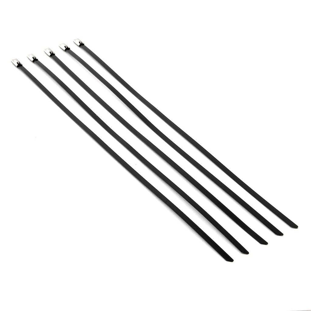 Stainless Steel Zip Tie Kit for Heat Wrap - 12" x 5mm - 5 Piece Black