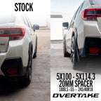 OVERTAKE Wheel Spacer Adapters - Pair - 20mm 5x100 to 5x114.3 - Subaru 2002-2014 WRX, 2004 STI, 2013-2026 BRZ/GR86, and more