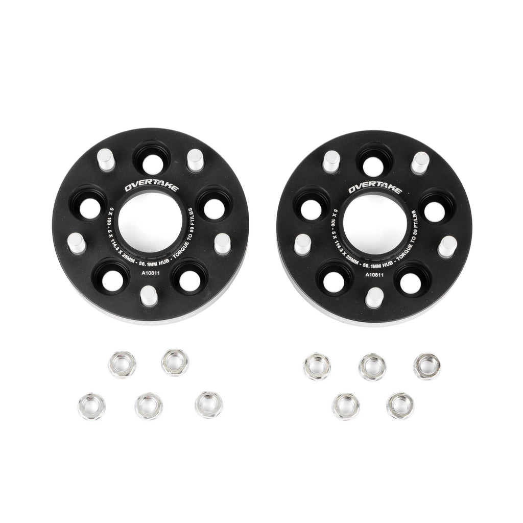 OVERTAKE Wheel Spacer Adapters - Pair - 25mm 5x100 to 5x114.3 - Subaru 2002-2014 WRX, 2004 STI, 2013-2026 BRZ/GR86, and more