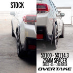OVERTAKE Wheel Spacer Adapters - Pair - 25mm 5x100 to 5x114.3 - Subaru 2002-2014 WRX, 2004 STI, 2013-2026 BRZ/GR86, and more