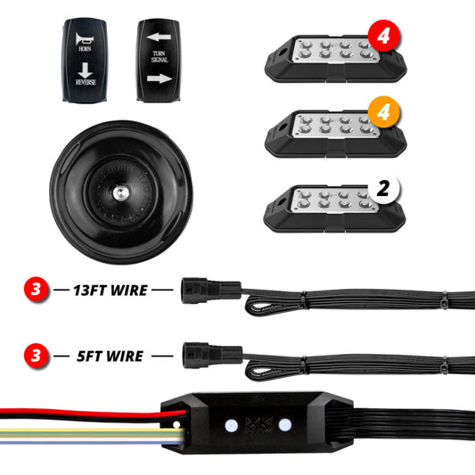 XK Glow Advanced UTV DOT Street Legal Conversion Signal Light/Horn Kit - 2 White 4 Red 4 Amber Pods