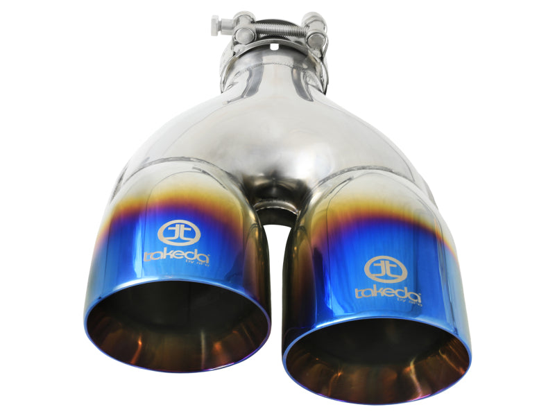 aFe Takeda 2.5in 304 Stainless Steel Clamp-on Exhaust Tip Driver Side 2.5in Inlet 4inDual-Blue Flame
