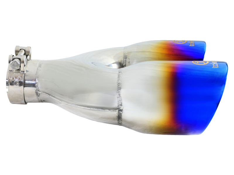 aFe Takeda 2.5in 304 Stainless Steel Clamp-on Exhaust Tip Passenger Side 2.5in Inlet 4inDual - Blue