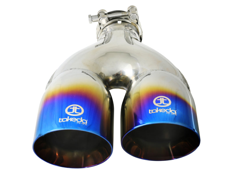aFe Takeda 2.5in 304 Stainless Steel Clamp-on Exhaust Tip Passenger Side 2.5in Inlet 4inDual - Blue