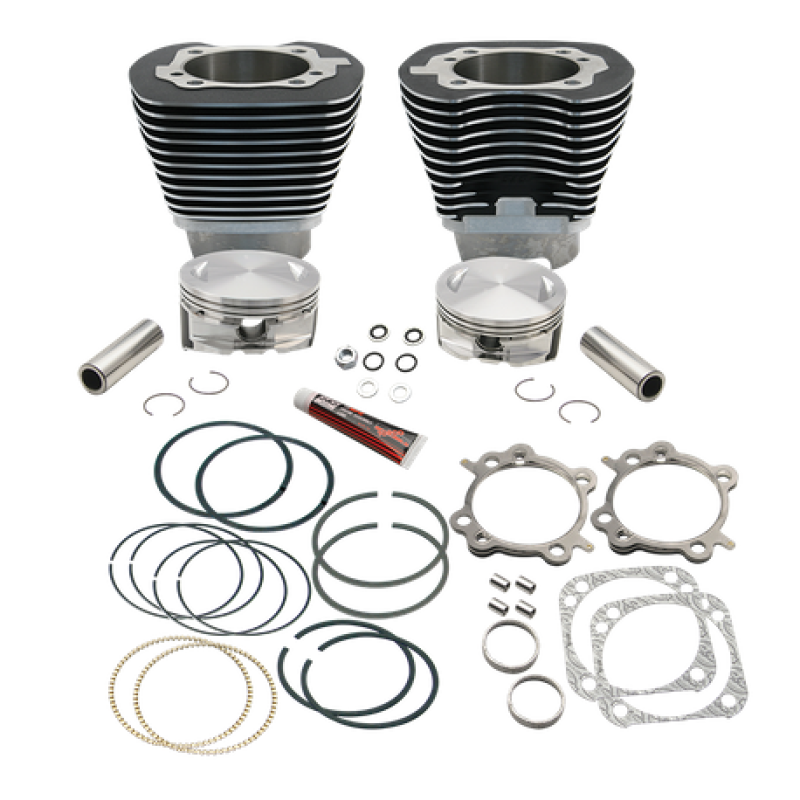 S&S Cycle 99-06 w/ 89cc/91cc Heads 4 1/8in Bore Cyl & Piston Kit For 124in Hot Set Up Kit - Wblack