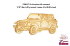 ZSPEC Laser-Engraved Wood Ornament, Style: Jeep Wrangler, ~5"