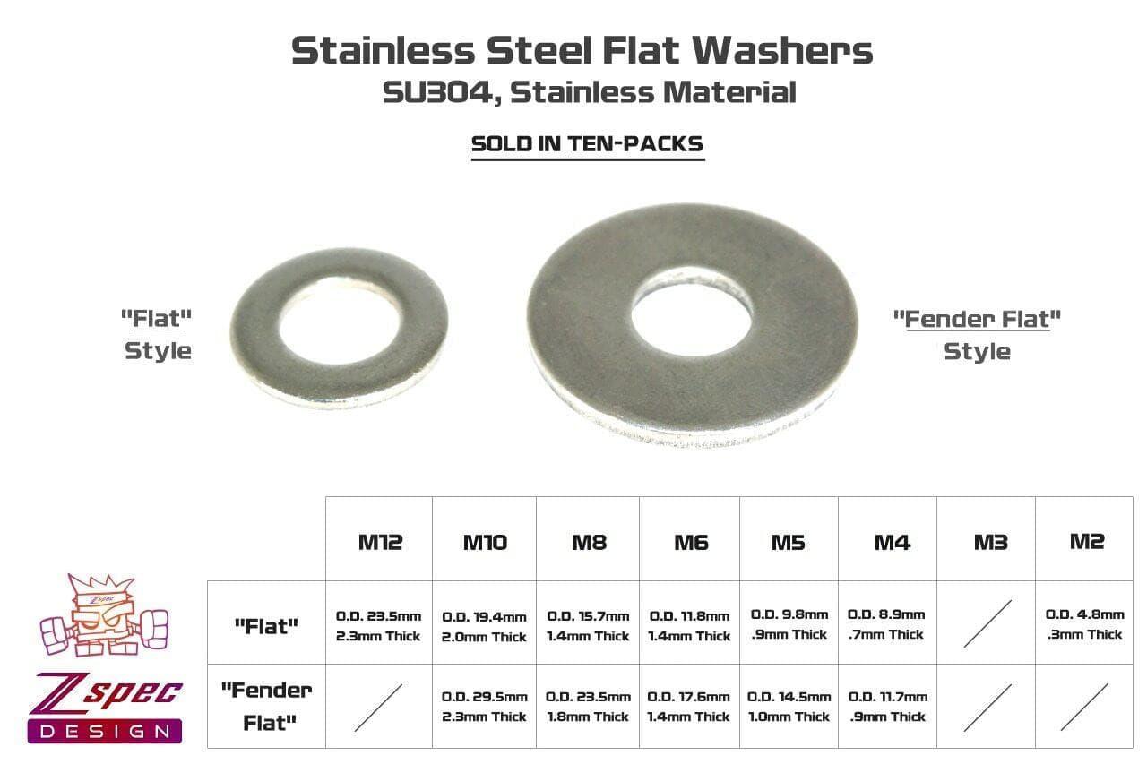 ZSPEC M10 Flat Washers, SUS304 Stainless, 10-Pack