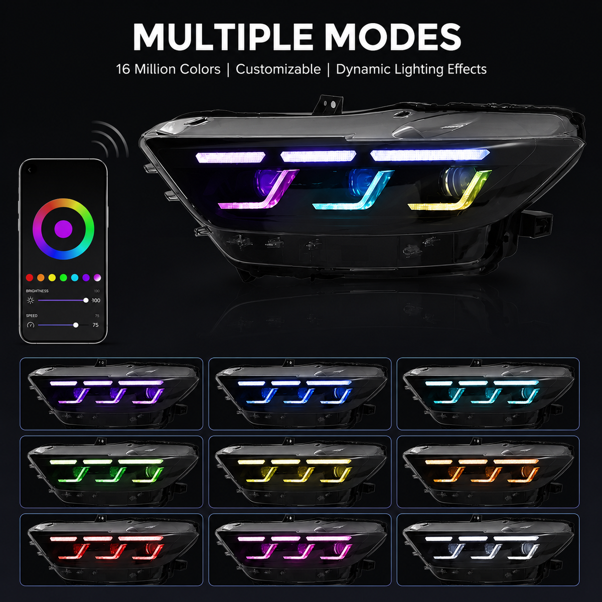 RGB DRL LED Headlight Set for Ford Mustang by Stratec Systems