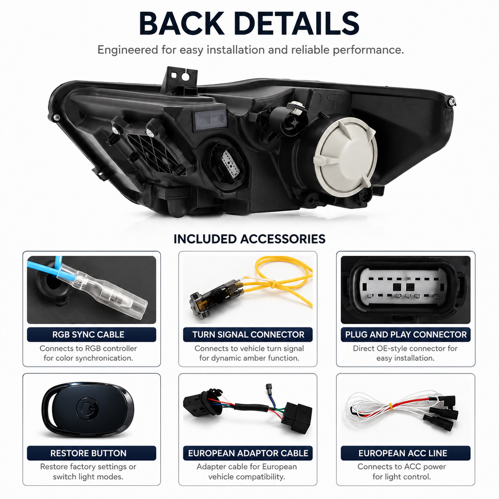 RGB DRL LED Headlight Set for Ford Mustang by Stratec Systems