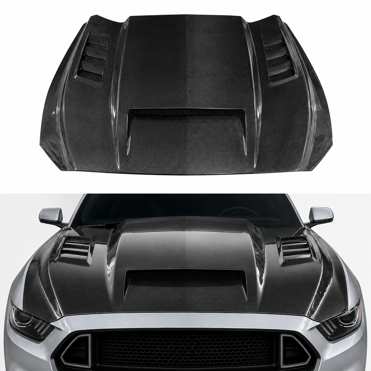 Functional Dry Carbon Fiber Vented Performance Hood for Ford Mustang by Stratec Systems