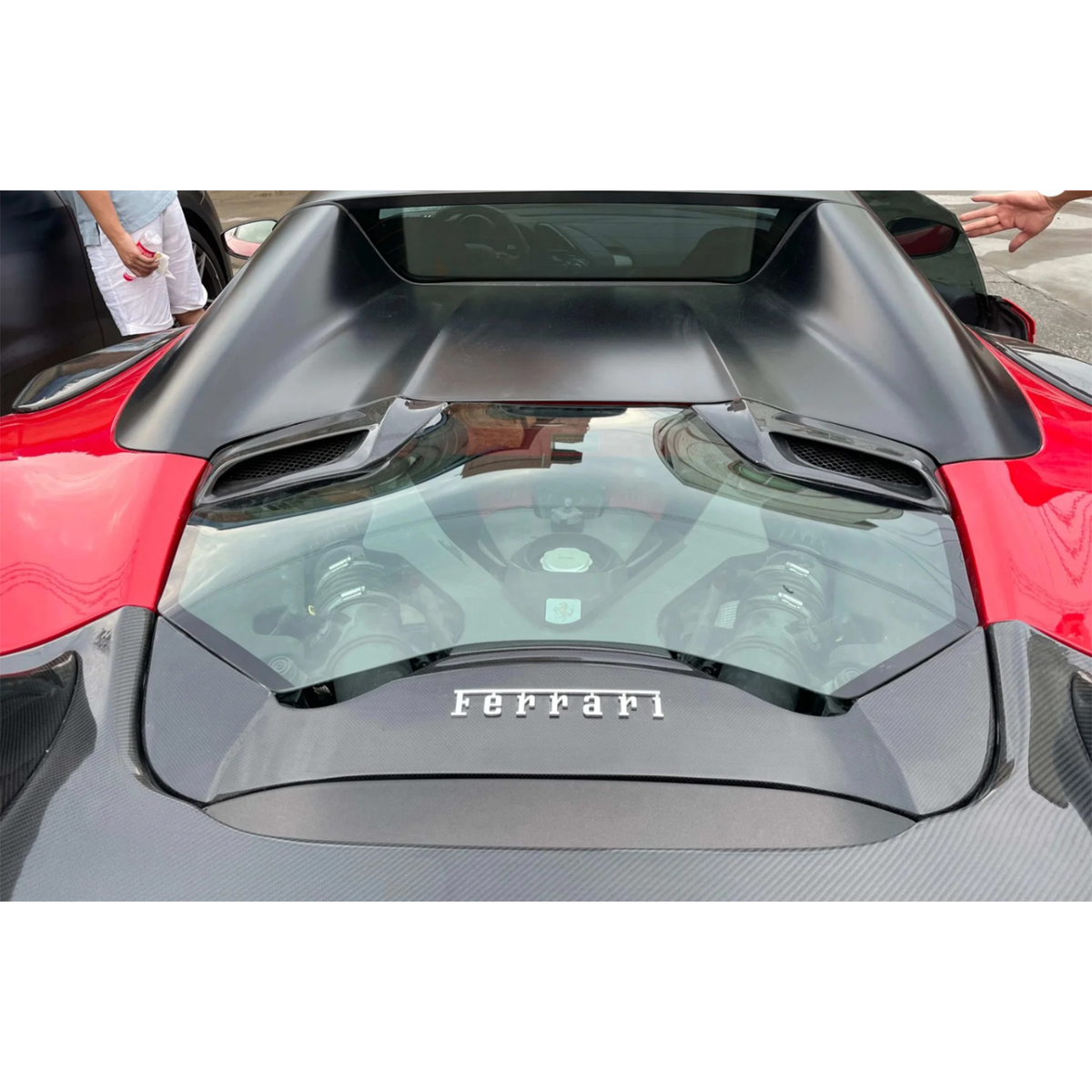 Carbon Fiber Rear Engine Bonnet Cover Window for Ferrari 488 Spyder by Stratec Systems
