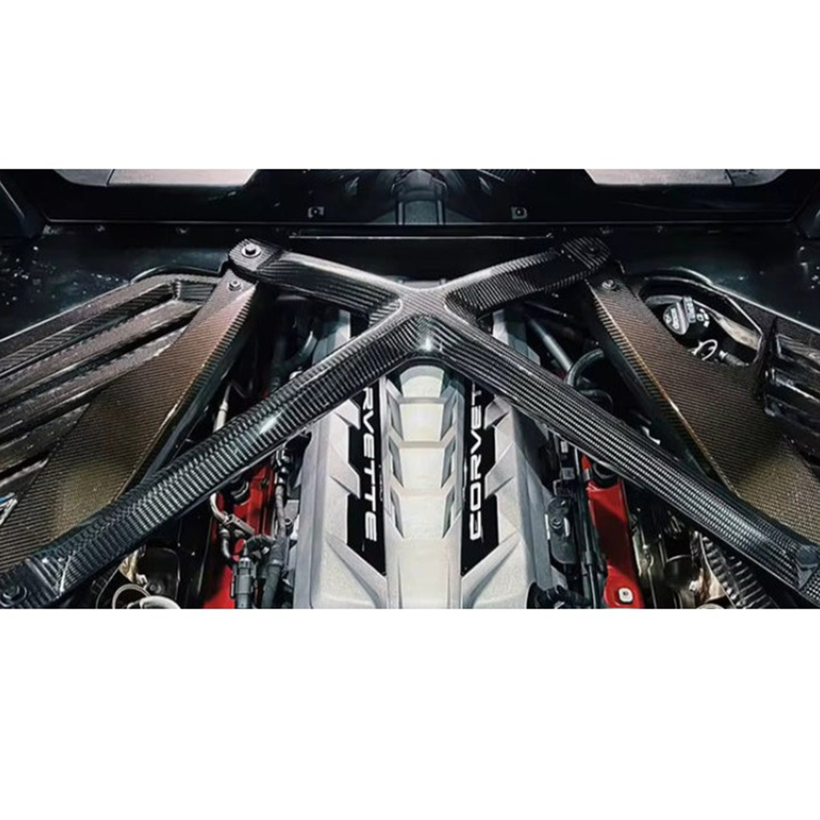 Dry Carbon Fiber Engine Bay X‑Brace for Chevrolet Corvette C8 Z51 Z06 Z07 - Bull Boost Performance