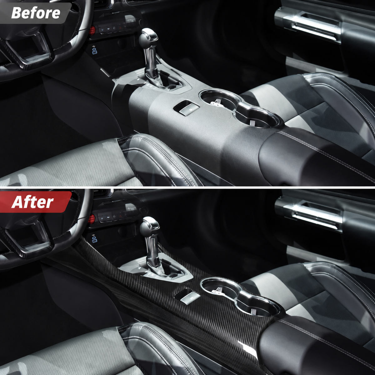 Dry Carbon Fiber Center Console Trim for Ford Mustang by Stratec Systems