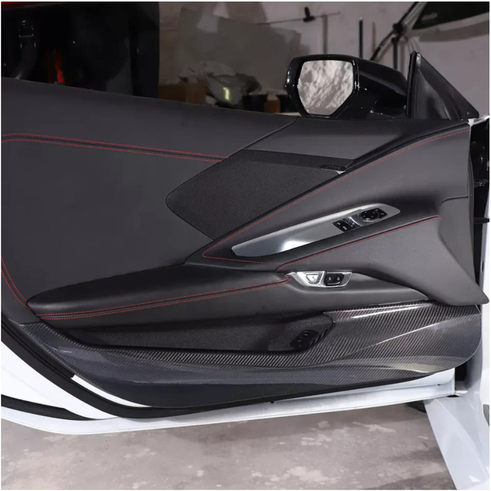 Dry Carbon Fiber Door Anti‑Kick Panel Cover V2 for Chevrolet Corvette C8 - Bull Boost Performance