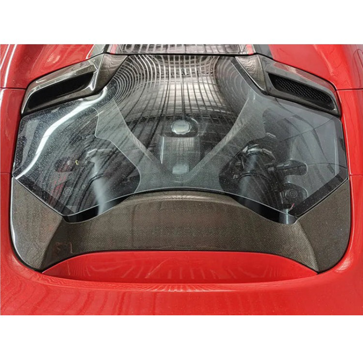 Carbon Fiber Rear Engine Bonnet Cover Window for Ferrari 488 Spyder by Stratec Systems