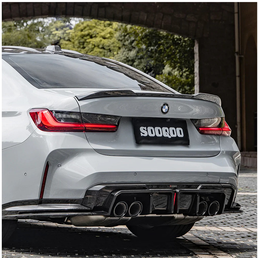 Carbon Fiber Rear Diffuser w/ Brake Light & Splitter for BMW G80 G81 M3 G82 G83 M4 - Bull Boost Performance