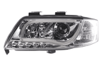 Audi A6 (C5 4B) Chrome LED Headlights with Daytime Running Lights (1997-2001) - With R87 approval