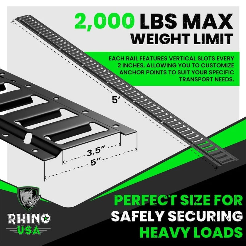 Rhino USA 8Ft E-Track Tie-Down Rails, Black (4 Pack)