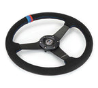 NRG Sport Wheel (350mm) 3 Solid Spokes - 1.5in Deep - Matte Black - Minty Fresh Miata Logo Etched