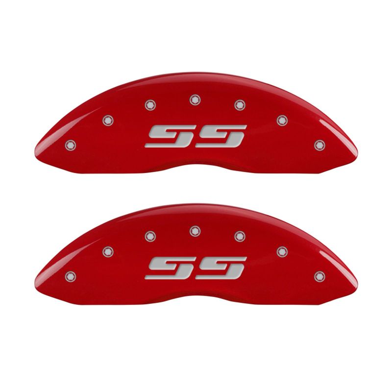 MGP 4 Caliper Covers Engraved Front & Rear Silverado style/SS Red finish silver ch