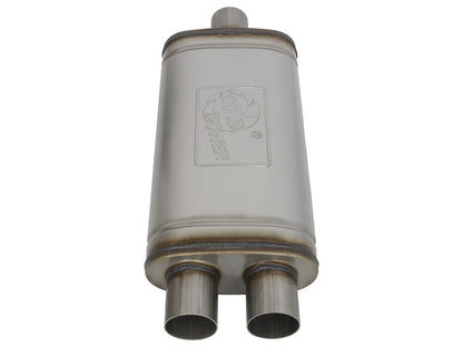 aFe MACHForce XP SS Muffler 2.5in Center Inlet / 2.5in Dual Outlets 18in L x 9in W x 4in H Body