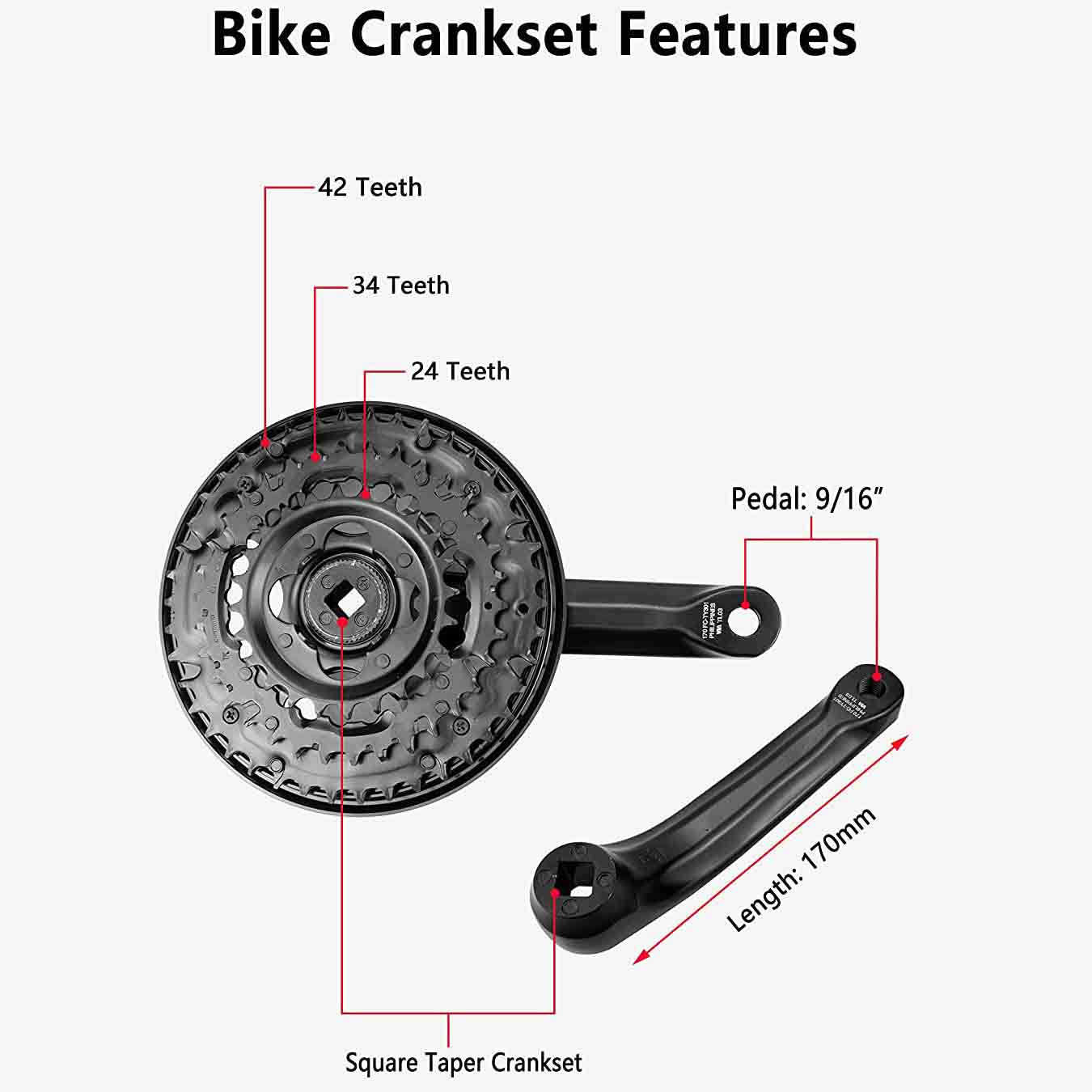 Shimano Tourney Bicycle Crankset FC-TY301 42-34-24 Teeth for 3x6/7/8 Speed 170mm