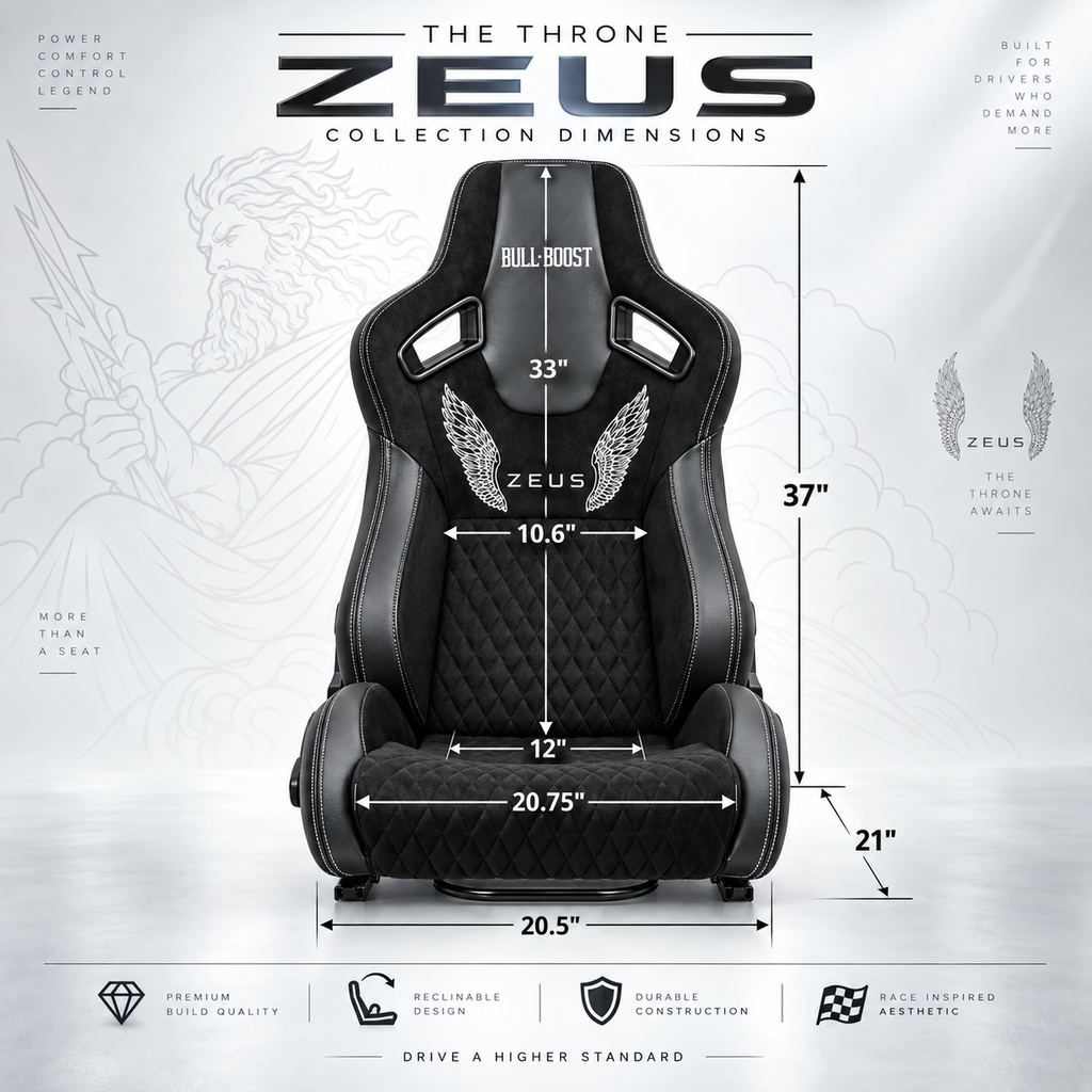 ZUES Collection Black Bull Boost Reclinable Adjustable Racing Bucket Seat