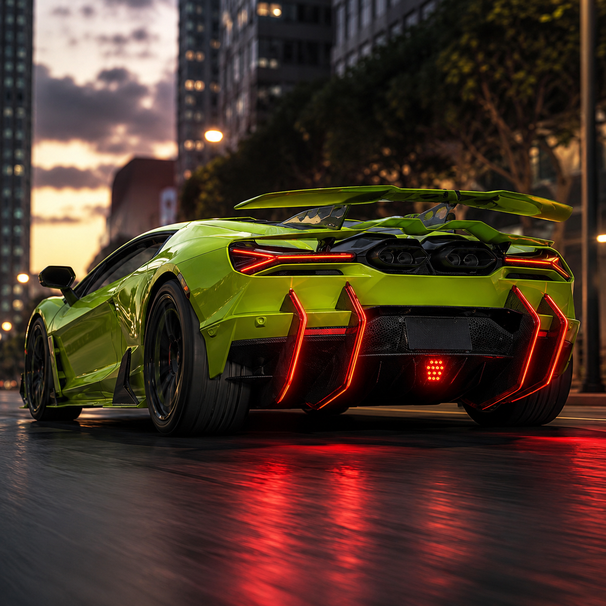 Aggressive Dry Carbon LED Diffuser Fin Set Blades for Lamborghini Revuelto by Stratec Systems