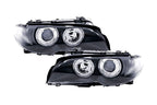 BMW E46 3-Series Coupe Black OE+ Angel Eyes Headlights - (2002-2005)