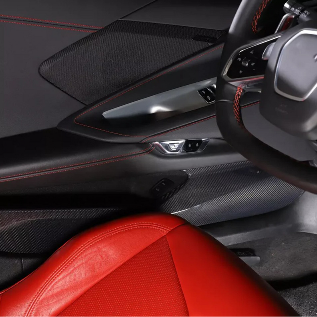 Dry Carbon Fiber Door Anti‑Kick Panel Cover V2 for Chevrolet Corvette C8 - Bull Boost Performance