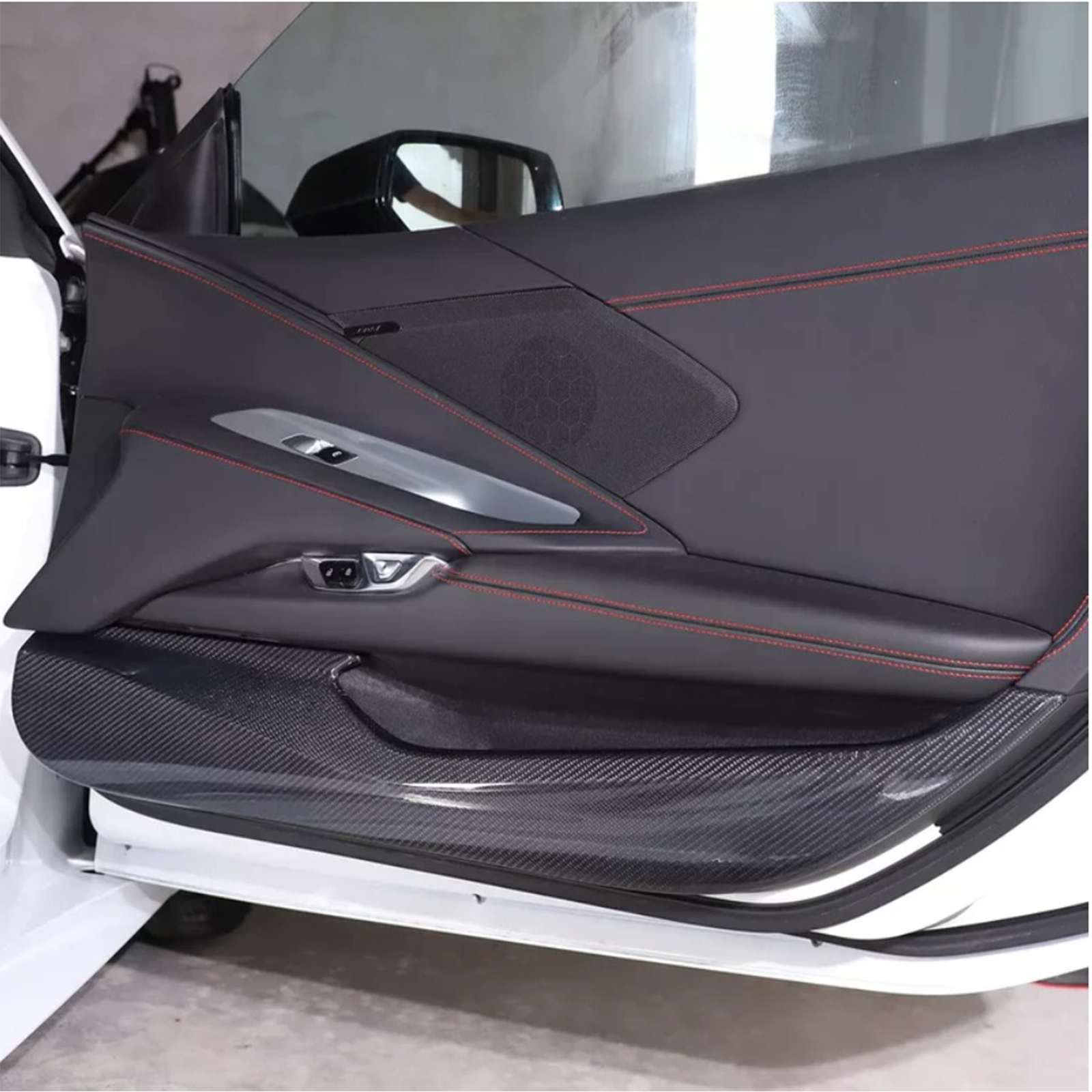 Dry Carbon Fiber Door Anti‑Kick Panel Cover V2 for Chevrolet Corvette C8 - Bull Boost Performance