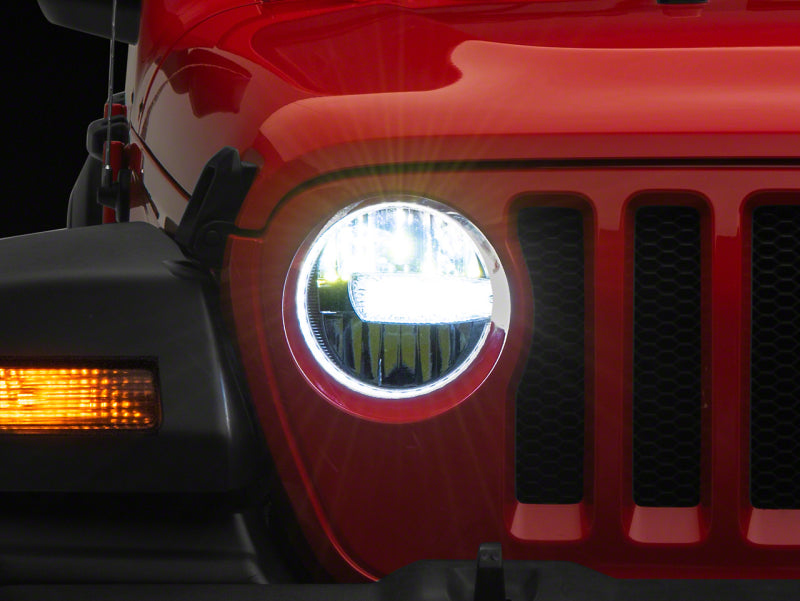 Raxiom 18-23 Jeep Wrangler JL Axial Series 9-In LED Headlights- Blk Housing (Clear Lens)