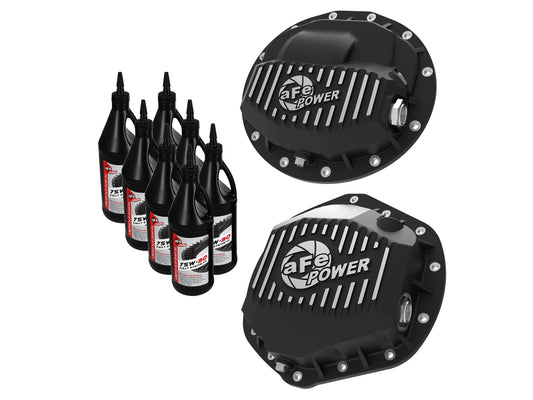 aFe Pro Series F&R Differential Cover Black w/ Machined Fins 13-18 RAM 6.7L w/ 75W90 Synth Gear Oil