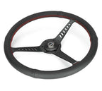 NRG Reinforced Stealth Wheel (380mm) 3 Spoke Center - 1in Deep Dish - Perforated Leather Red Stitch