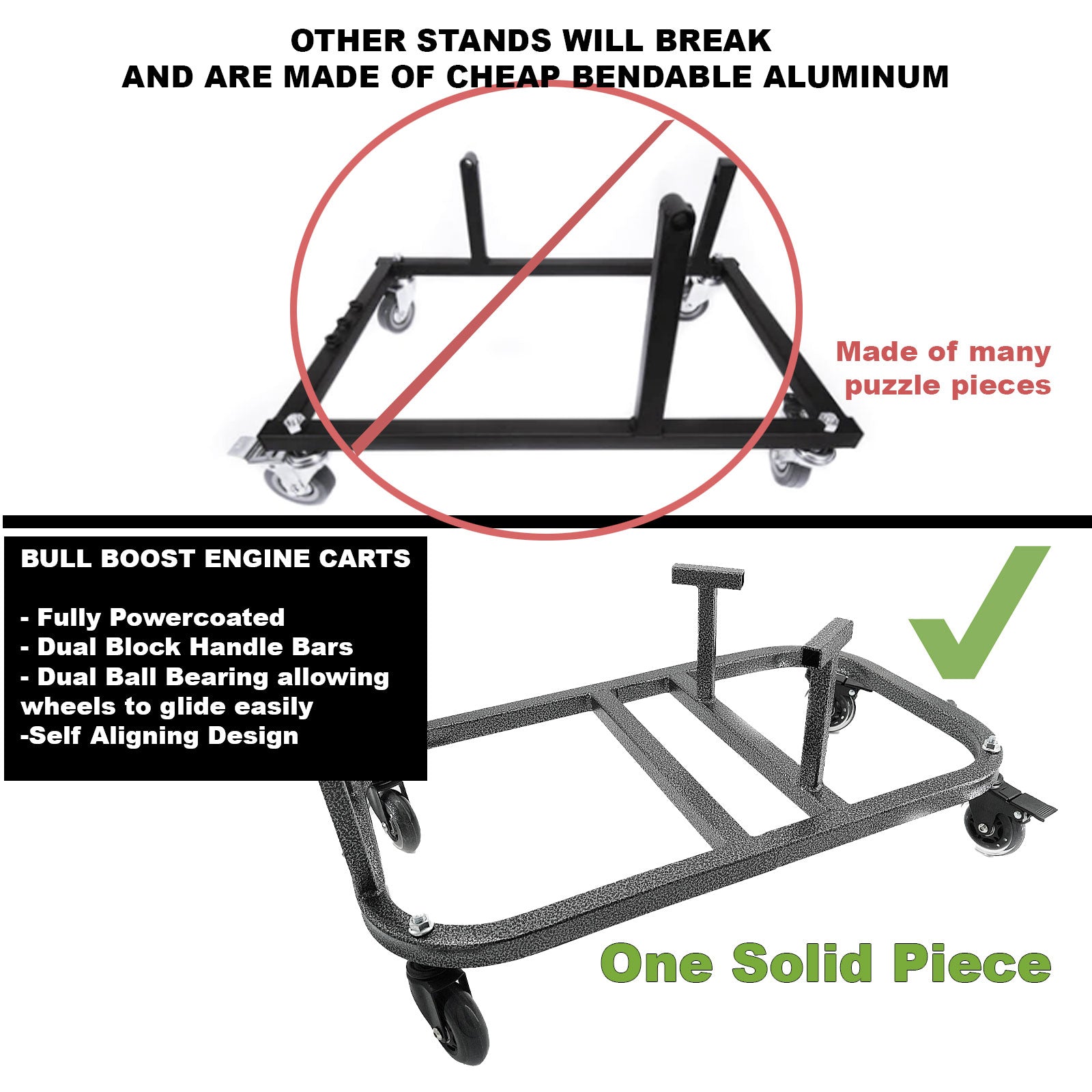 B Series B16 B18 B20 Engine Cradle Stand Cart Quick Block Handle Bars Casters - Bull Boost Performance