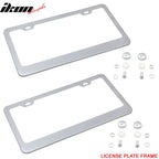 2PC Chrome Steel License Plate Frame + Screw Cap Car Truck Van SUV